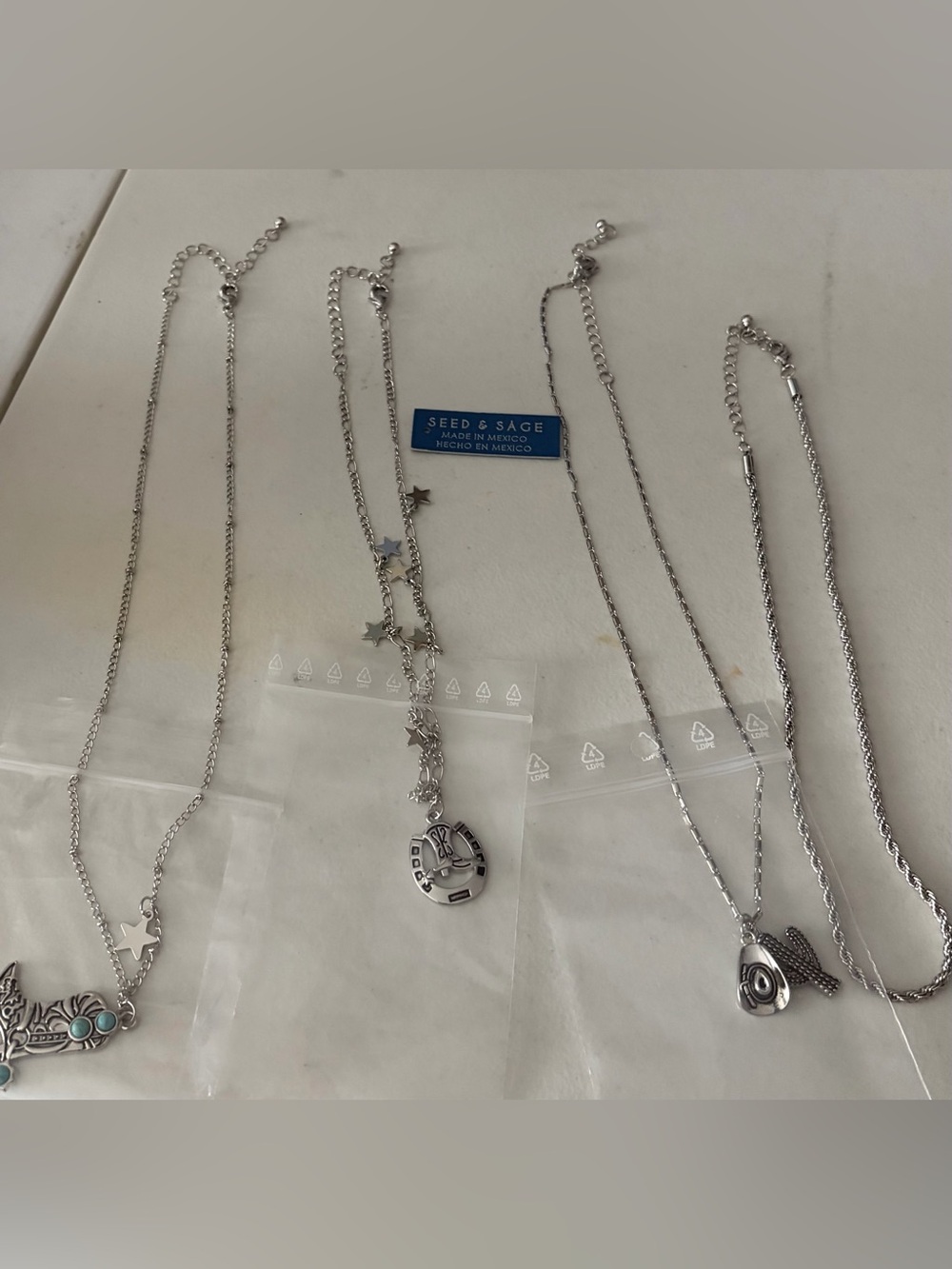 Seed and Sage Set of 4 Sterling Silver Plated Necklaces